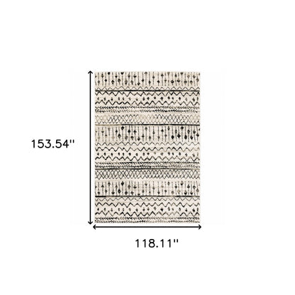 10 x 13 Ivory & Black Eclectic Patterns Indoor Rug