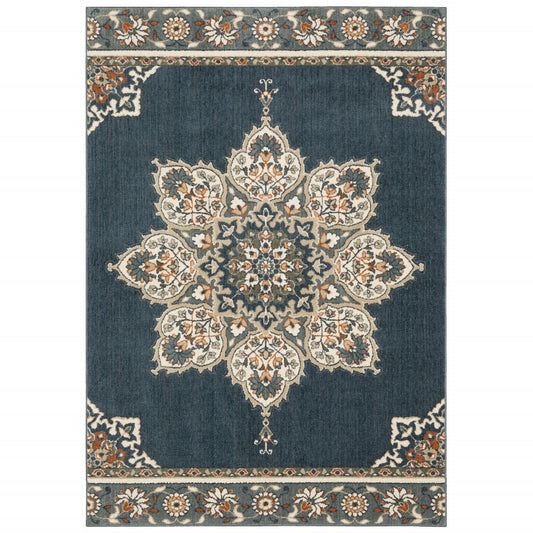 10 x 13 Blue & Beige Floral Medallion Indoor Rug