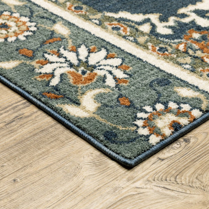 10 x 13 Blue & Beige Floral Medallion Indoor Rug