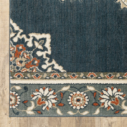 10 x 13 Blue & Beige Floral Medallion Indoor Rug
