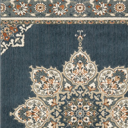 10 x 13 Blue & Beige Floral Medallion Indoor Rug