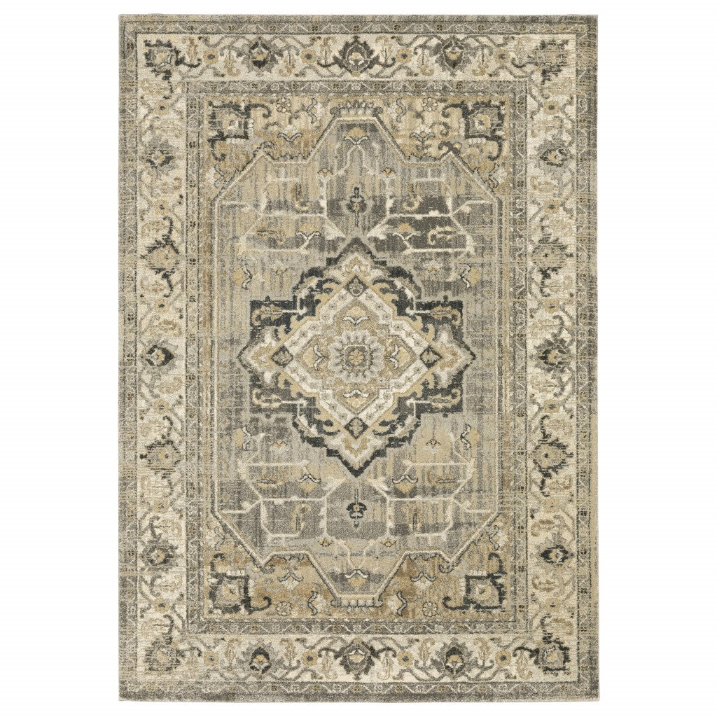 10 x 13 Beige & Gray Traditional Medallion Indoor Rug