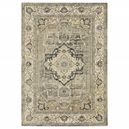 10 x 13 Beige & Gray Traditional Medallion Indoor Rug