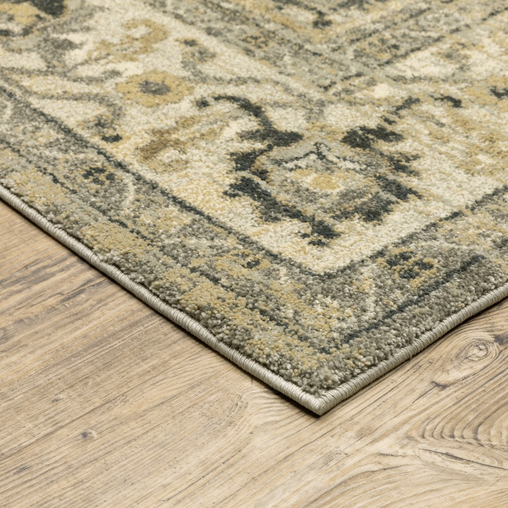 10 x 13 Beige & Gray Traditional Medallion Indoor Rug