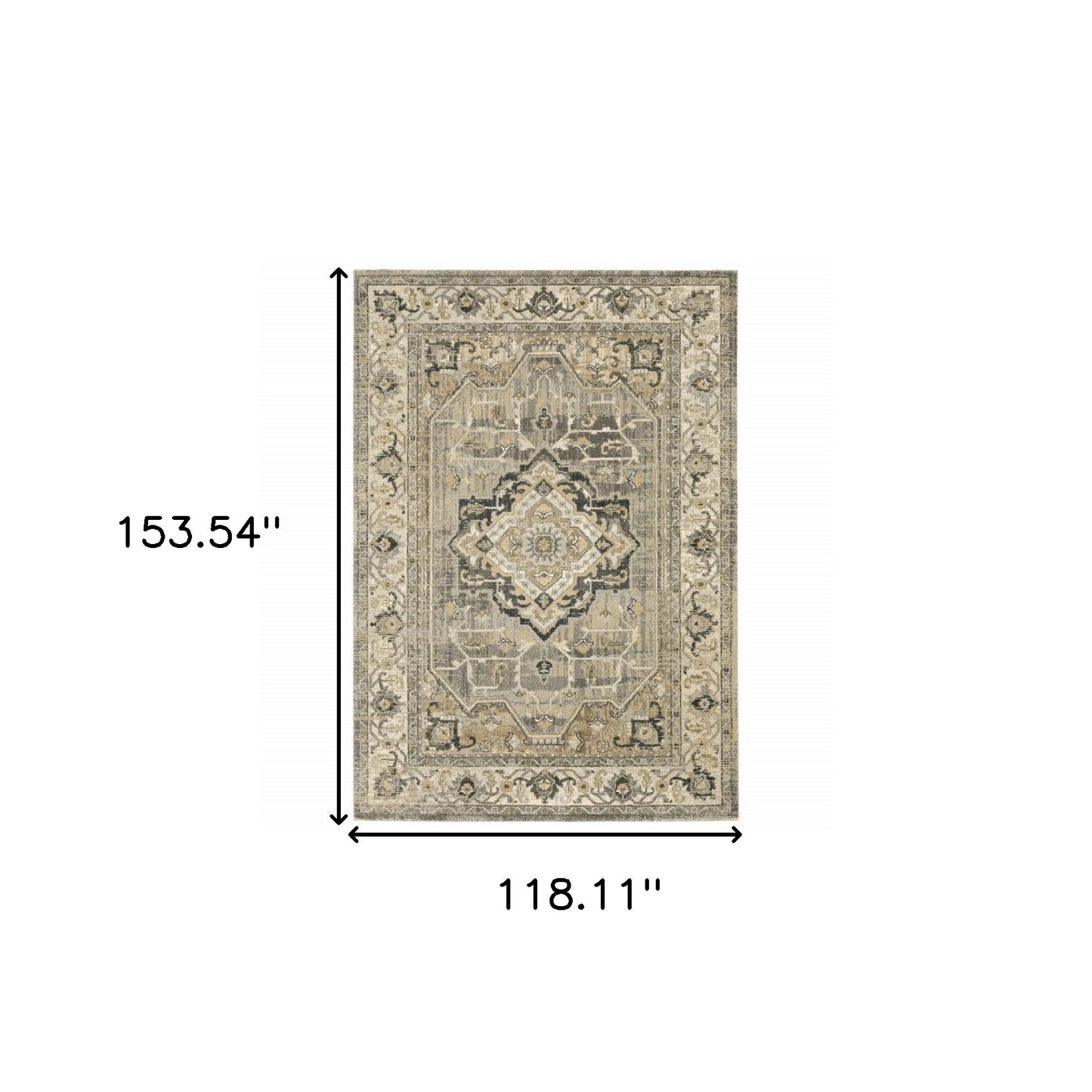 10 x 13 Beige & Gray Traditional Medallion Indoor Rug