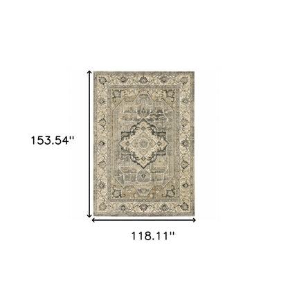 10 x 13 Beige & Gray Traditional Medallion Indoor Rug