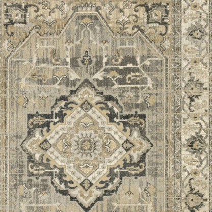 10 x 13 Beige & Gray Traditional Medallion Indoor Rug