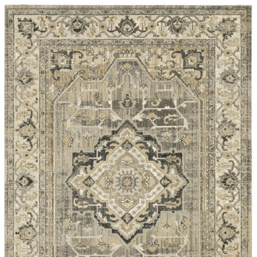 10 x 13 Beige & Gray Traditional Medallion Indoor Rug