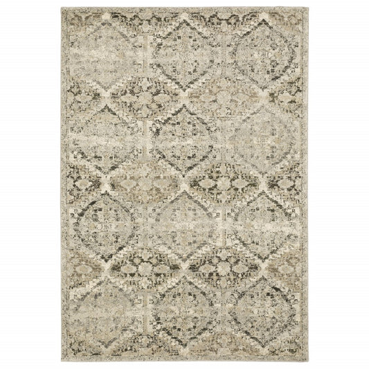 10 x 13 Ivory & Gray Floral Trellis Indoor Rug