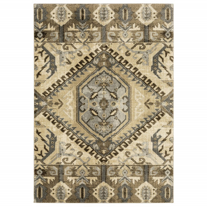 10 x 13 Tan & Gold Central Medallion Indoor Rug