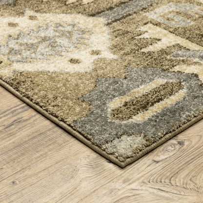 10 x 13 Tan & Gold Central Medallion Indoor Rug