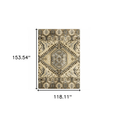 10 x 13 Tan & Gold Central Medallion Indoor Rug