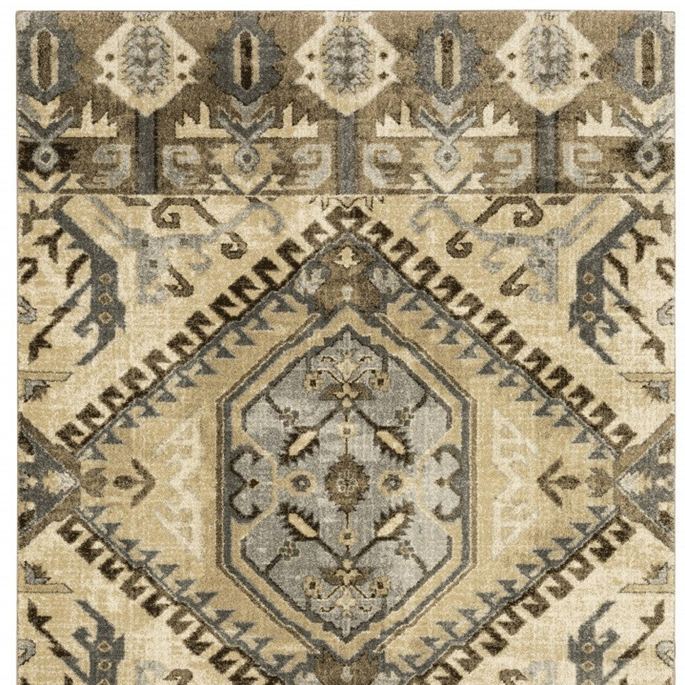 10 x 13 Tan & Gold Central Medallion Indoor Rug