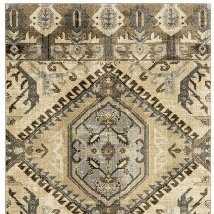 10 x 13 Tan & Gold Central Medallion Indoor Rug