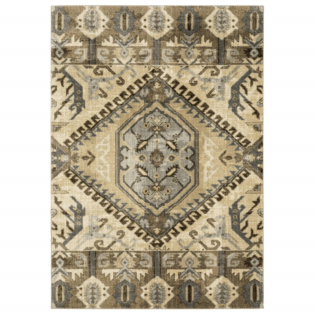 10 x 13 Tan & Gold Central Medallion Indoor Rug
