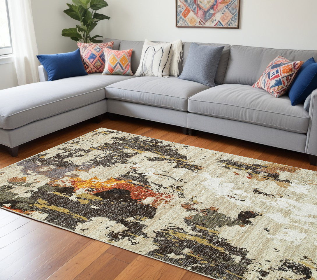 10 x 13 Beige & Black Power Loom Rug