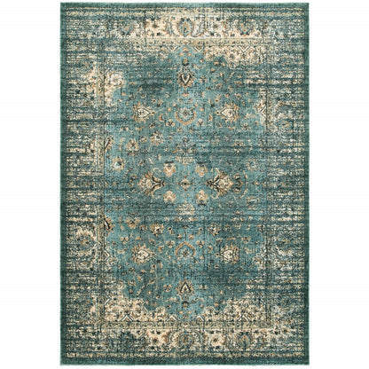 10 x 13 Peacock Blue & Ivory Indoor Rug