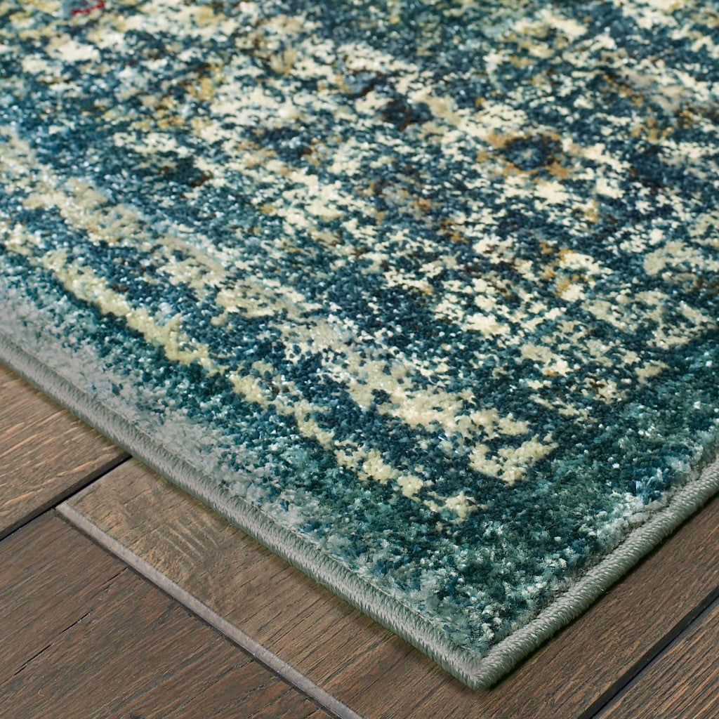 10 x 13 Peacock Blue & Ivory Indoor Rug