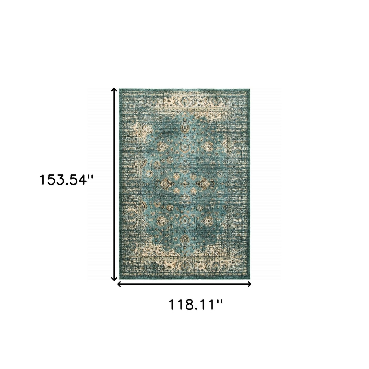 10 x 13 Peacock Blue & Ivory Indoor Rug