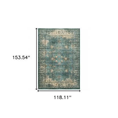10 x 13 Peacock Blue & Ivory Indoor Rug
