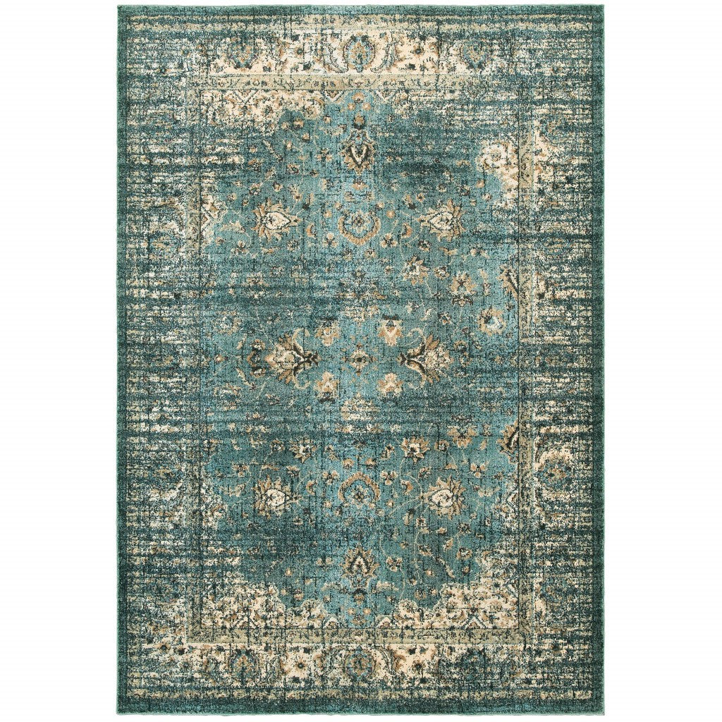 10 x 13 Peacock Blue & Ivory Indoor Rug