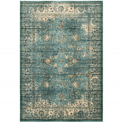 10 x 13 Peacock Blue & Ivory Indoor Rug