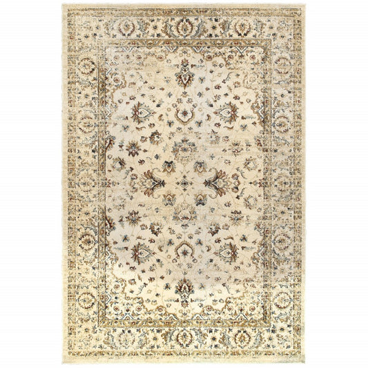 10 x 13 Ivory & Gold Distressed Indoor Rug