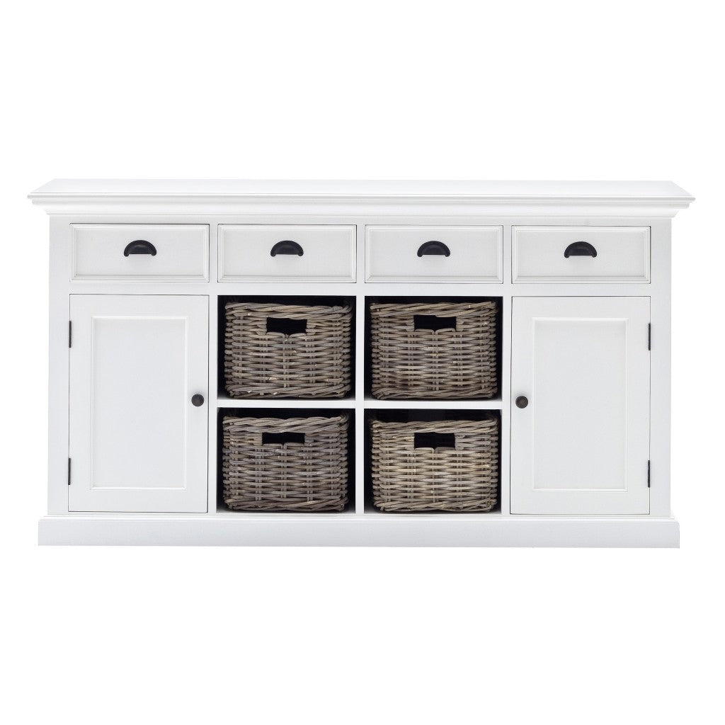 White Solid Wood 4 Drawer Sideboard w/ 2 Doors