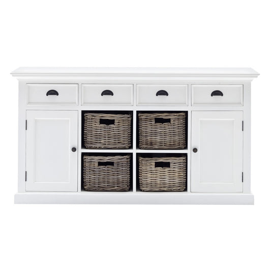 White Solid Wood 4 Drawer Sideboard w/ 2 Doors