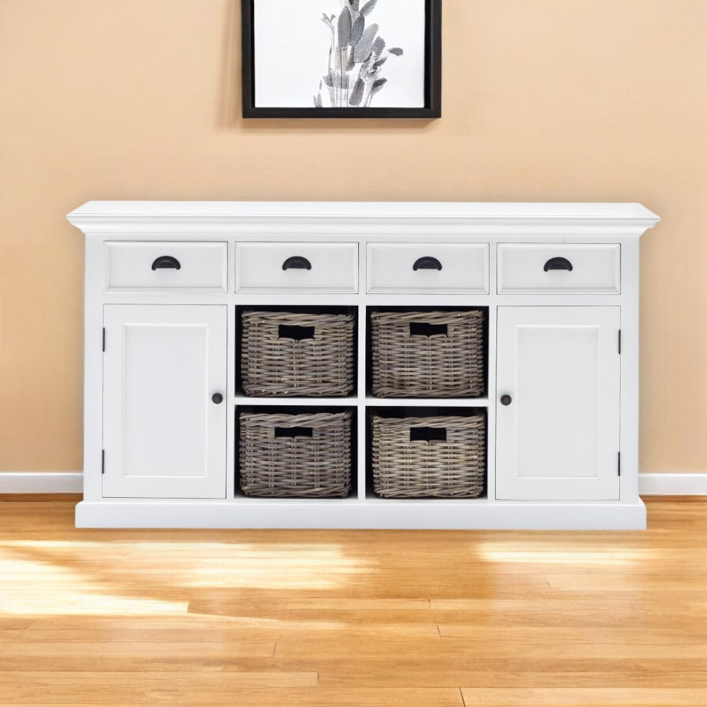 White Solid Wood 4 Drawer Sideboard w/ 2 Doors