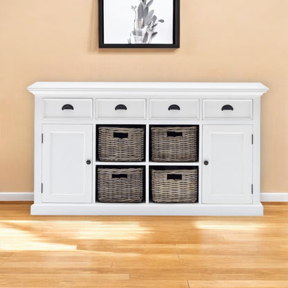 White Solid Wood 4 Drawer Sideboard w/ 2 Doors