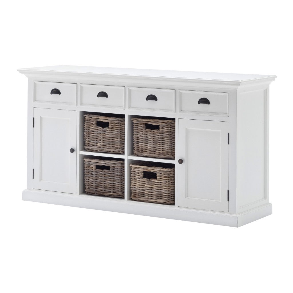 White Solid Wood 4 Drawer Sideboard w/ 2 Doors