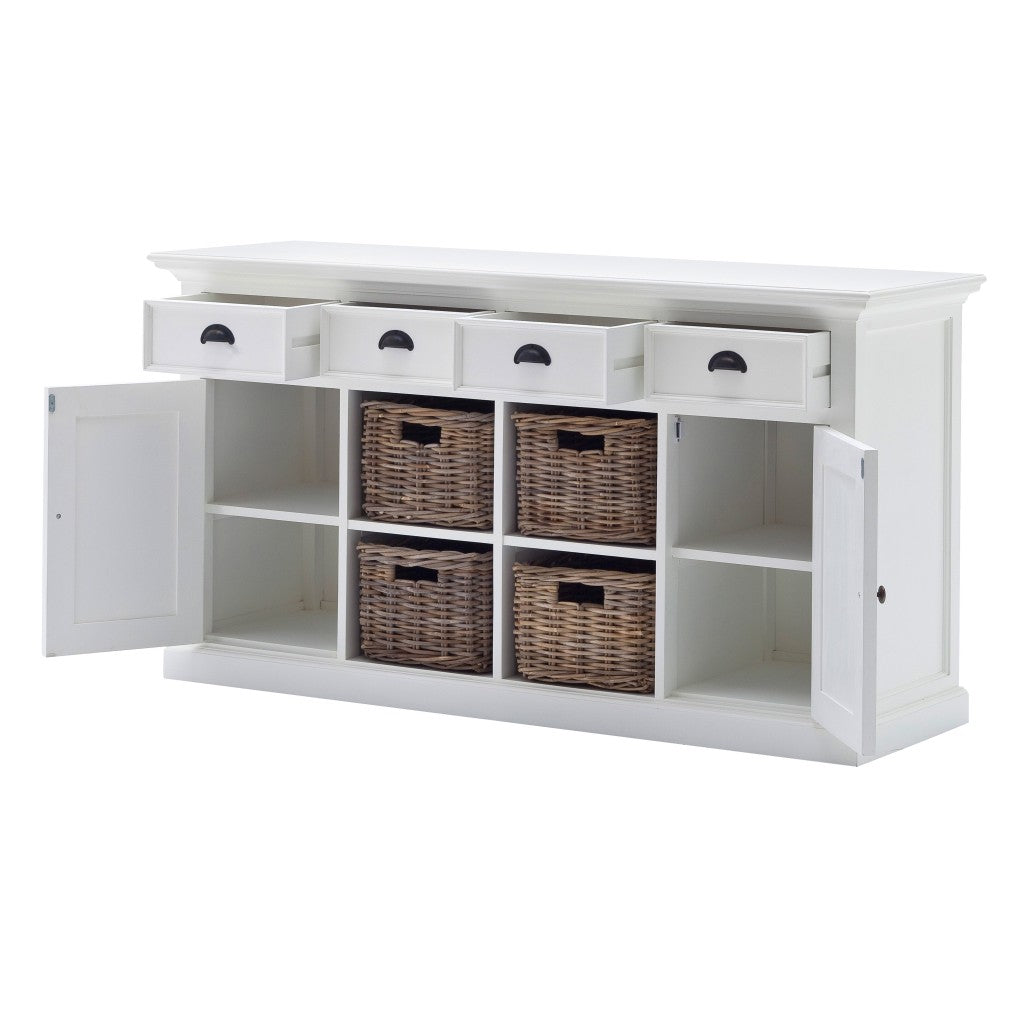 White Solid Wood 4 Drawer Sideboard w/ 2 Doors