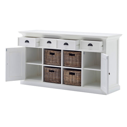 White Solid Wood 4 Drawer Sideboard w/ 2 Doors
