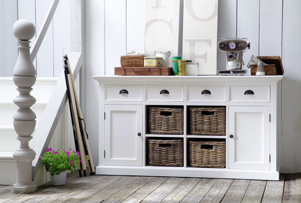 White Solid Wood 4 Drawer Sideboard w/ 2 Doors