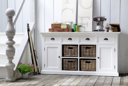 White Solid Wood 4 Drawer Sideboard w/ 2 Doors