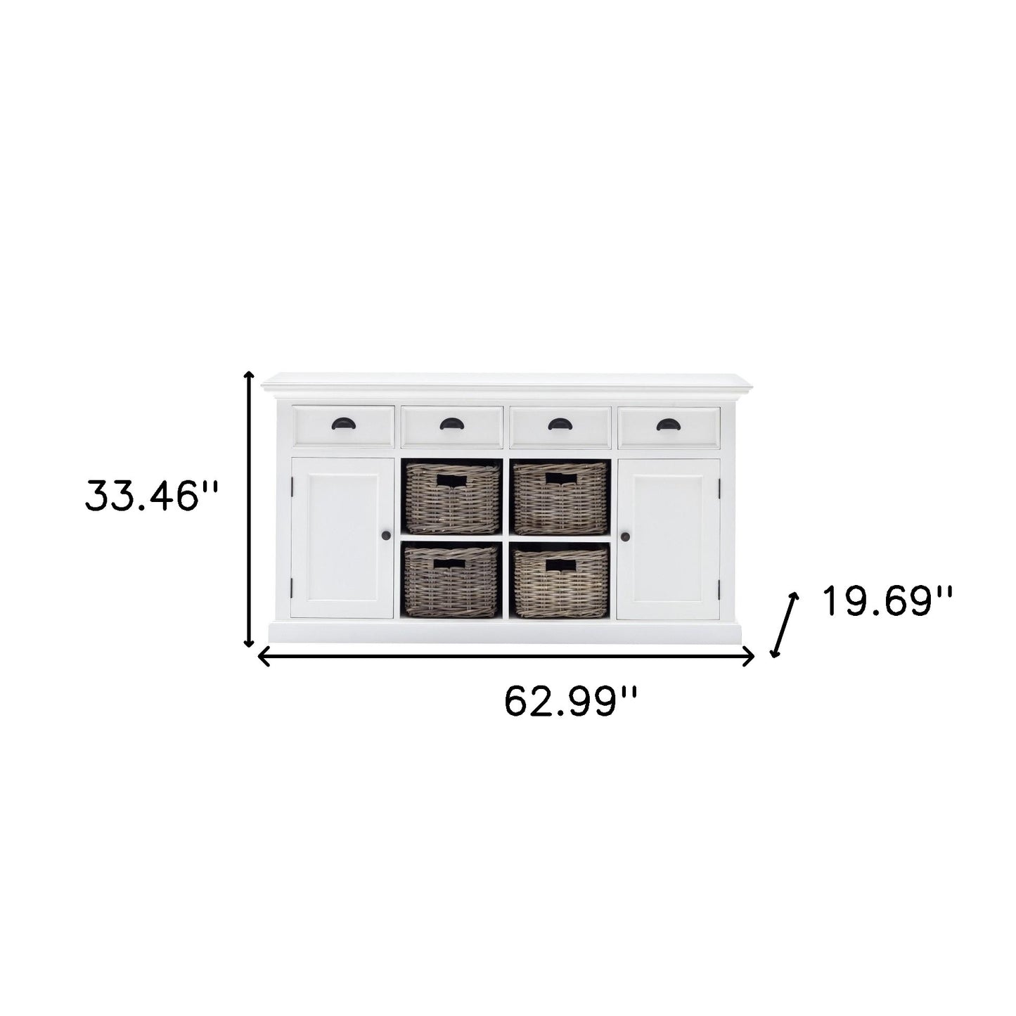 White Solid Wood 4 Drawer Sideboard w/ 2 Doors
