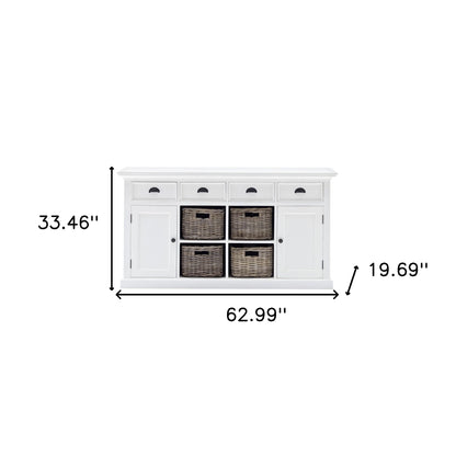 White Solid Wood 4 Drawer Sideboard w/ 2 Doors