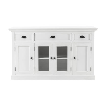 White Solid Wood 3 Drawer Sideboard w/ 4 Glass Doors