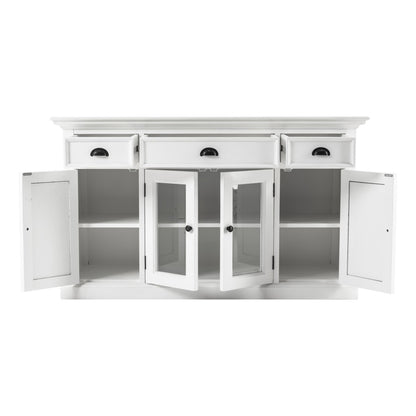 White Solid Wood 3 Drawer Sideboard w/ 4 Glass Doors