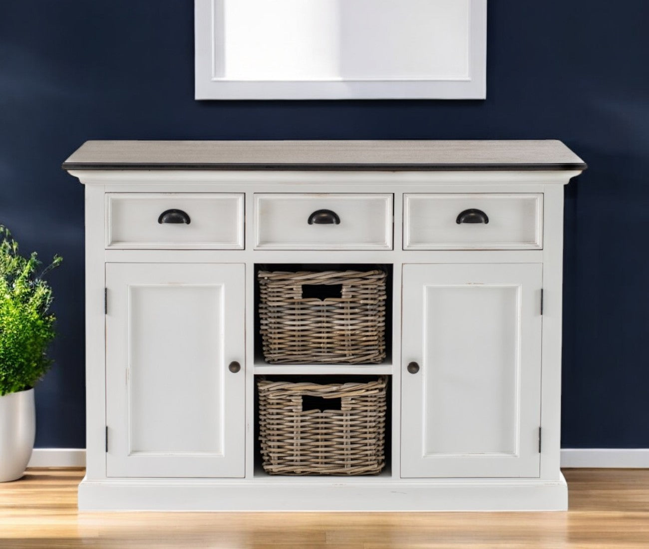 Modern Farmhouse Brown & White Large Accent Cabinet