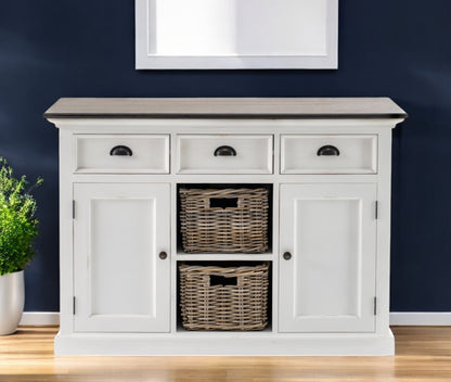 Modern Farmhouse Brown & White Large Accent Cabinet