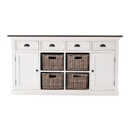 Modern Farmhouse Brown & White Sideboard Server w/ Baskets