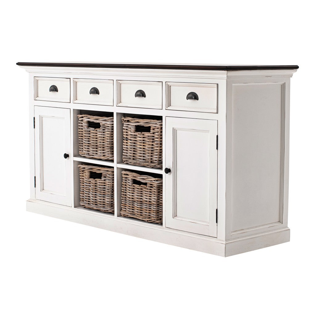 Modern Farmhouse Brown & White Sideboard Server w/ Baskets