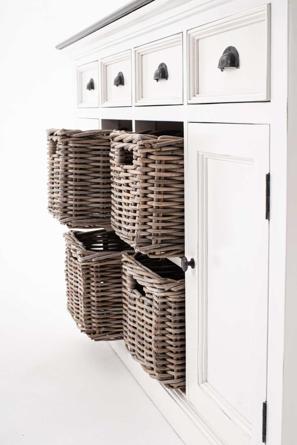 Modern Farmhouse Brown & White Sideboard Server w/ Baskets