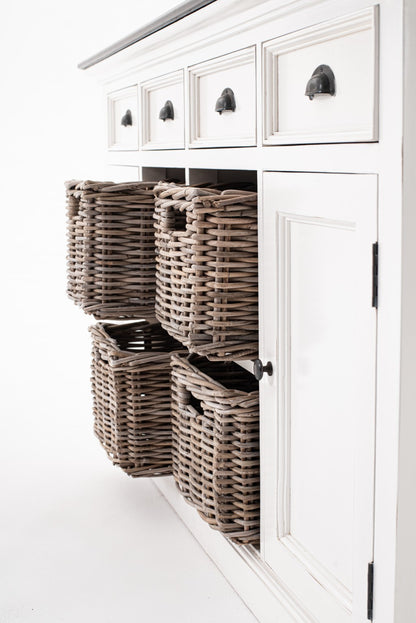 Modern Farmhouse Brown & White Sideboard Server w/ Baskets