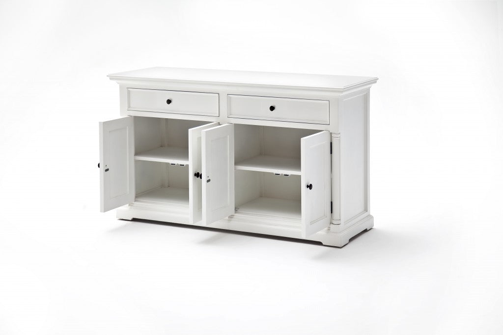 White Solid Wood 2 Drawer Sideboard w/ 4 Doors
