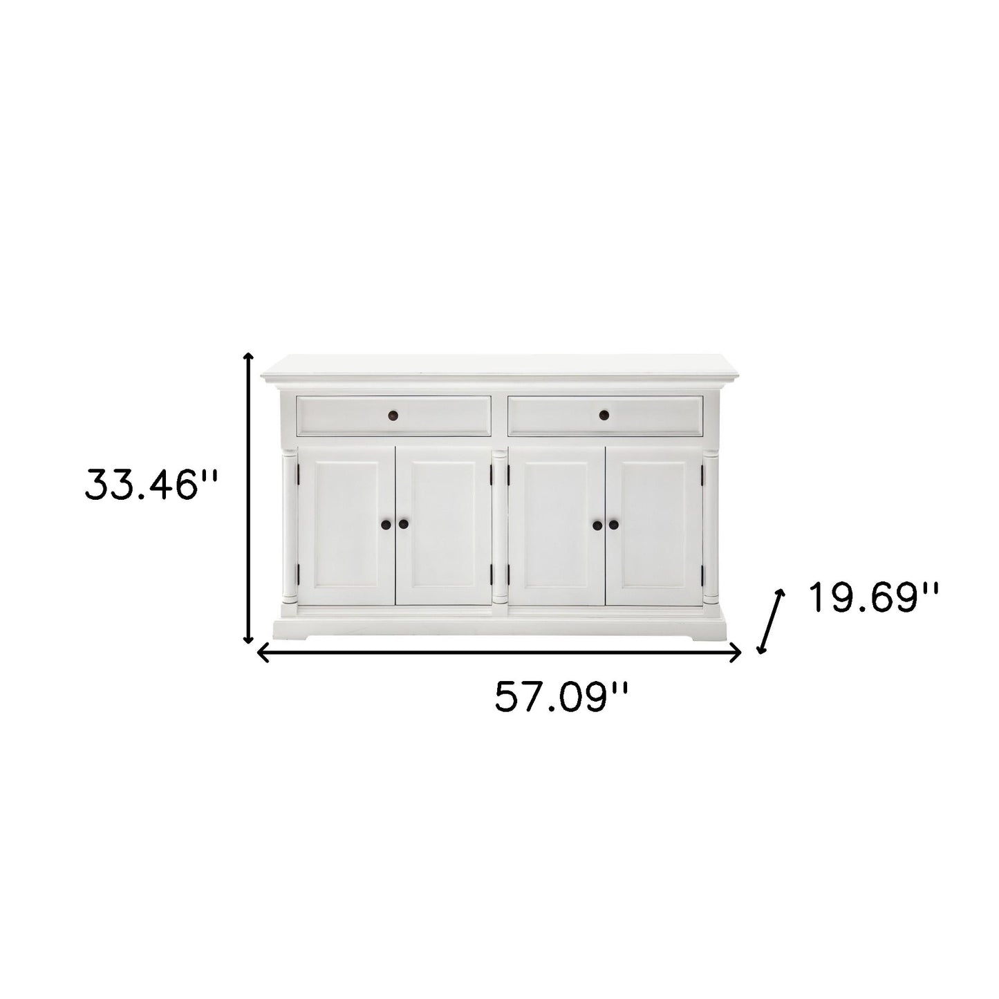 White Solid Wood 2 Drawer Sideboard w/ 4 Doors