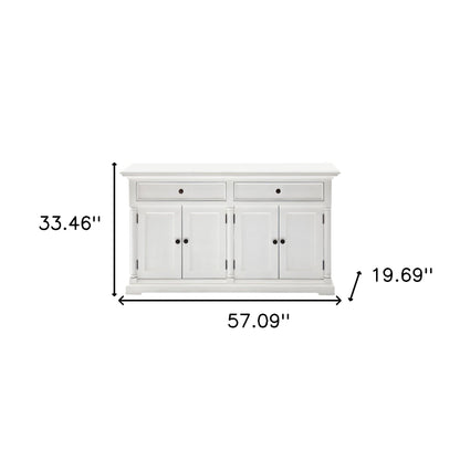 White Solid Wood 2 Drawer Sideboard w/ 4 Doors