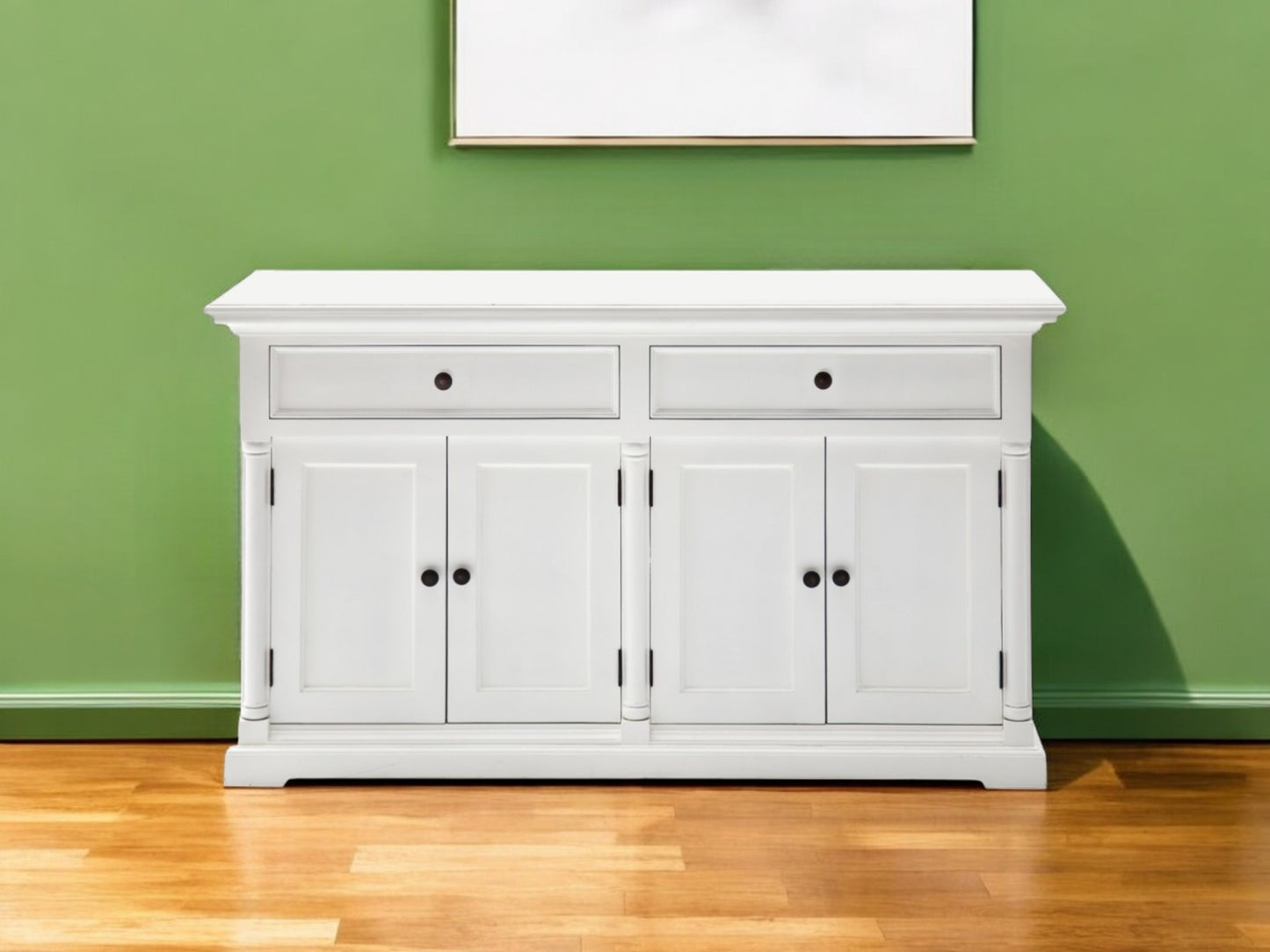 White Solid Wood 2 Drawer Sideboard w/ 4 Doors